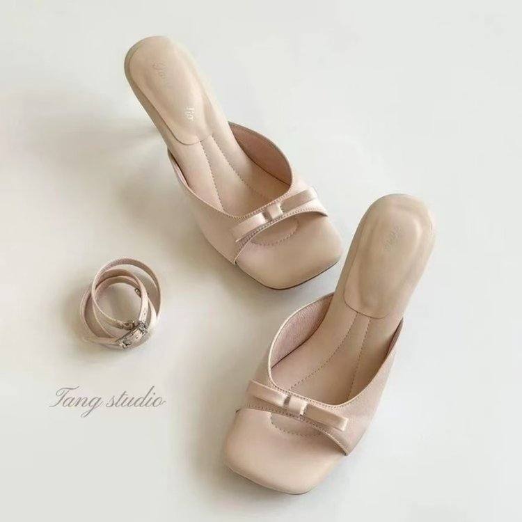 Women Elegant Open Toe Slide Sandals For Outdoor Summer Wear, Gorgeous Bow High Heel Sandals
