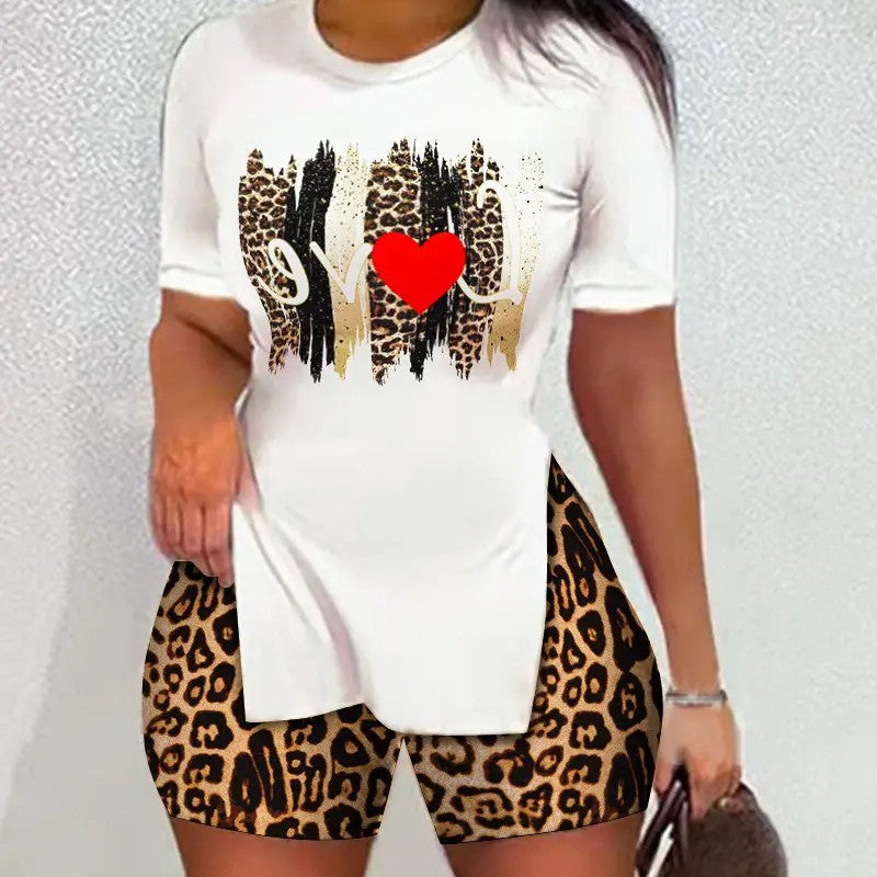 Best Selling Women's Clothes Fashion Trendy Split Short Sleeve Casual Shorts Two-piece Set