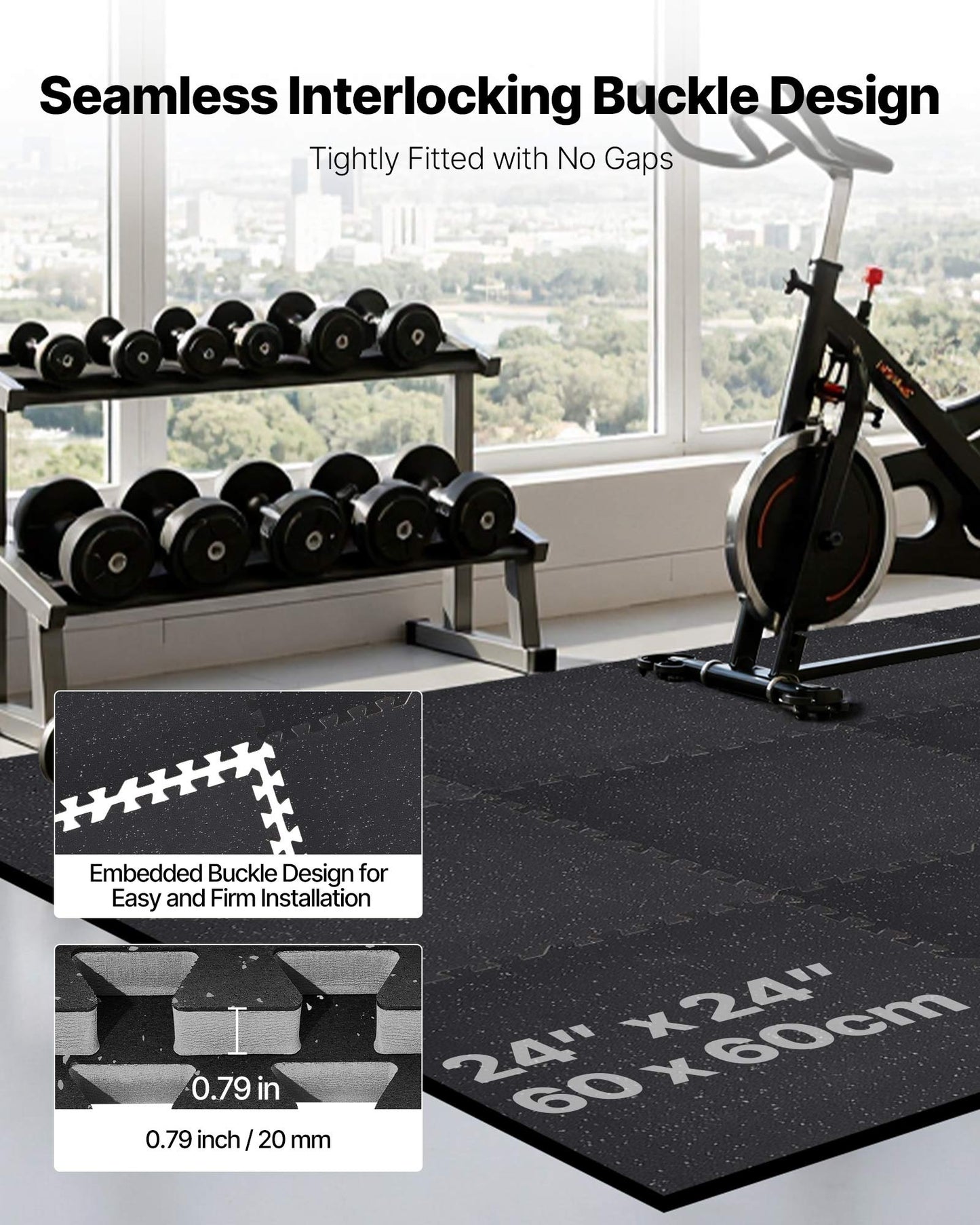 Puzzle Exercise Mat, 12 PCS Fitness Equipment Mats, 24 X 24 X 0.79 In, High-Density EVA Foam Mats Set, Interlocking Rubber Soft Tiles, Protective Floor Padding With Gray Dots For Home Gym Office