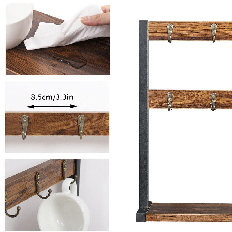 Tabletop Wood Cup Storage Rack Display Shelf Coffee Mug Holder Desk Space Saving