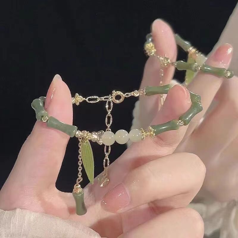 National Style New Chinoiserie Bamboo Beaded Bracelet For Women Retro Niche Design Bamboo Leaf Bracelet High-End Bestie Gift