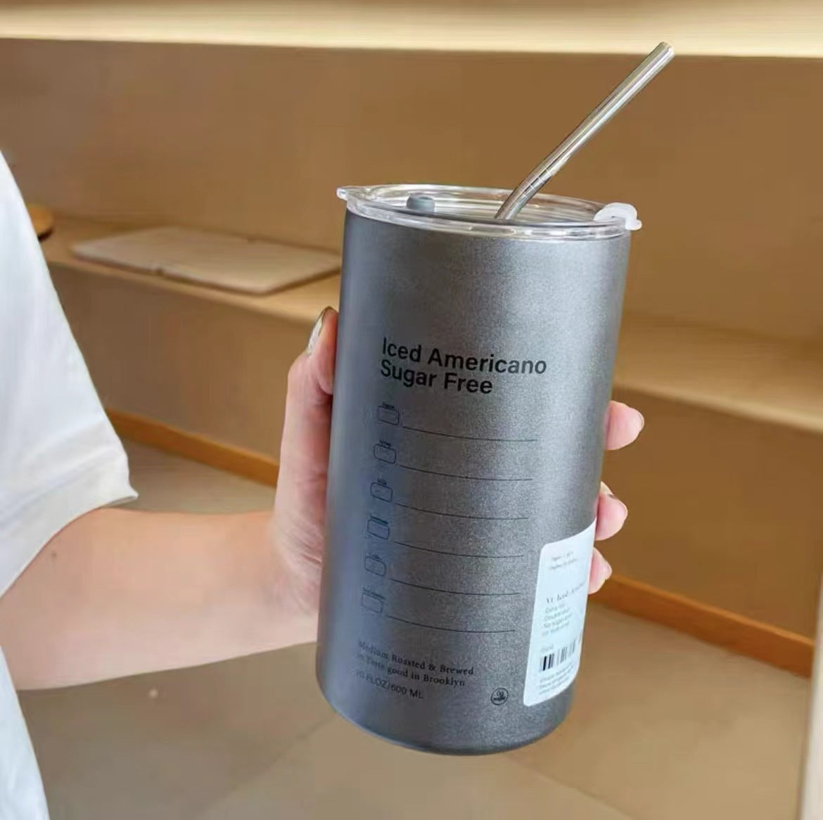 Stainless Steel Ice Beauty Vacuum Double Round Straw Straight Household Portable Coffee Cup