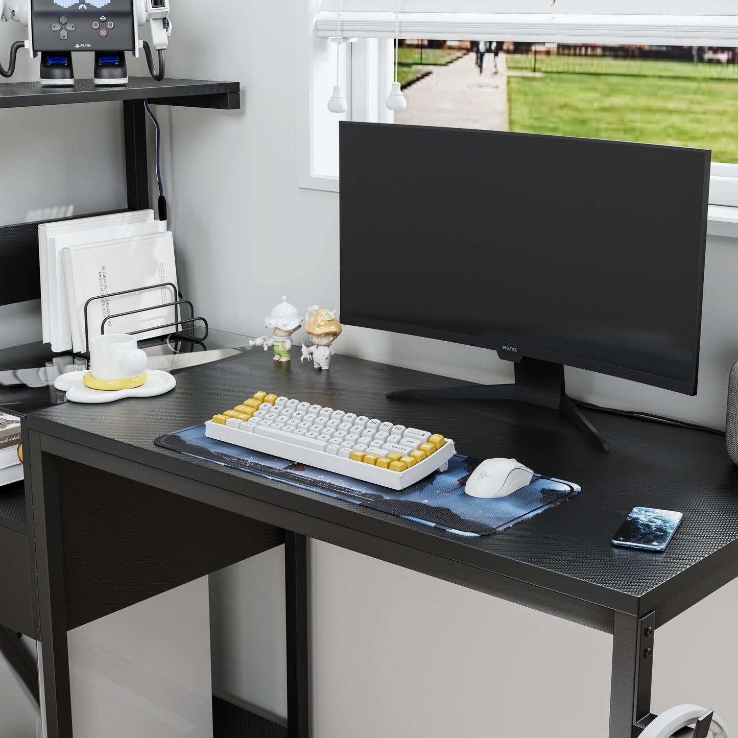 Computer Desk With Power Outlet & Storage Shelves, Study Writing Table With USB Ports Charging Station, PC Desk Workstation For Home Office, Black