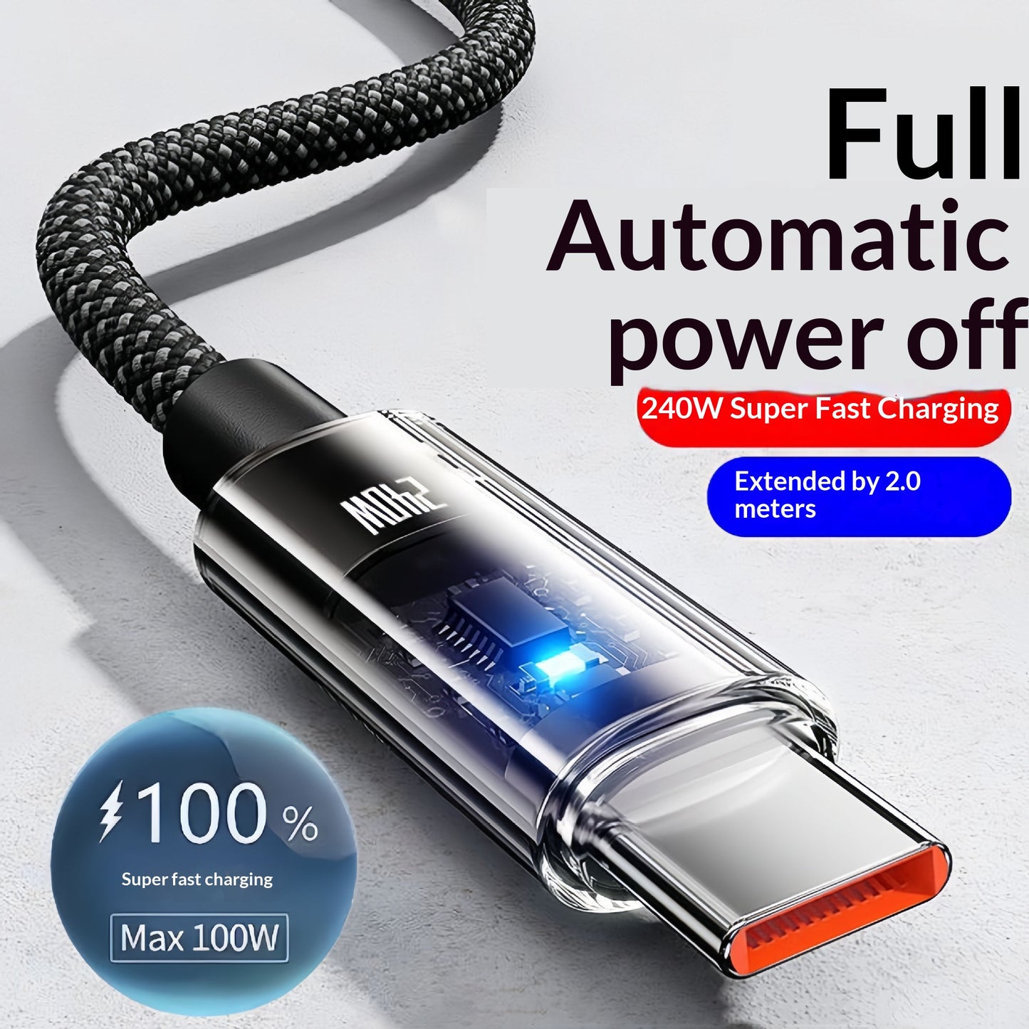 240W Fast-charging Data Cable For Smartphones And Car Use