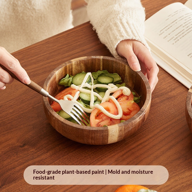 Hand-Painted Acacia Wood Salad Bowl For Home Use
