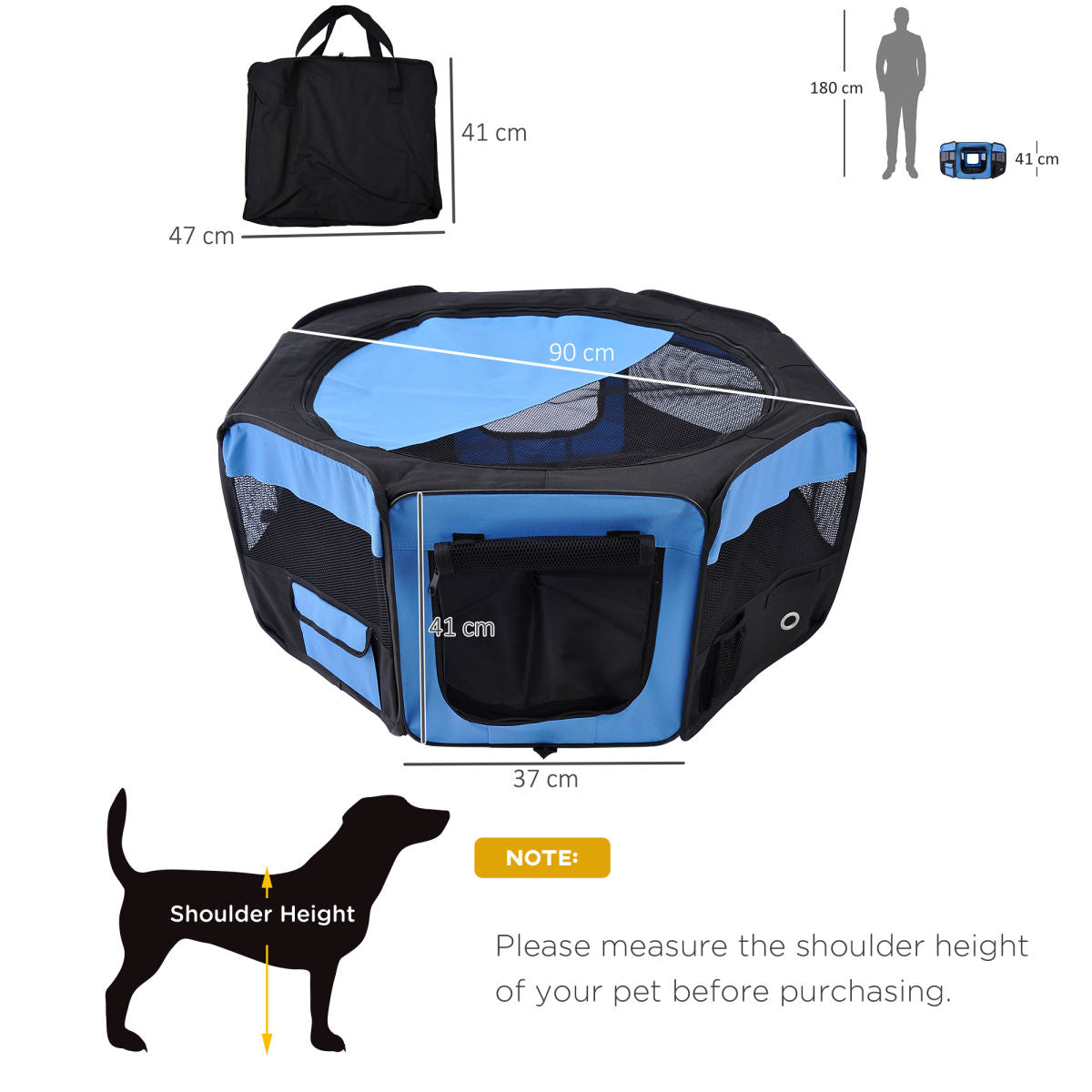 PawHut Portable Cat Dog Playpen Pet Puppy Rabbit Guinea Pig Pen Run Dia 90 X 41H Cm Indoor & Outdoor Blue