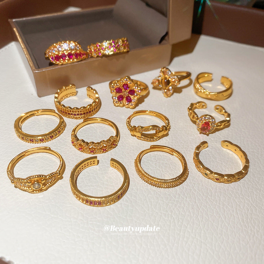 European And American Luxury Vintage Diamond-Encrusted Rings, Niche High-End Palace-Style Open Rings, Versatile And Elegant Hand Accessories Wholesale
