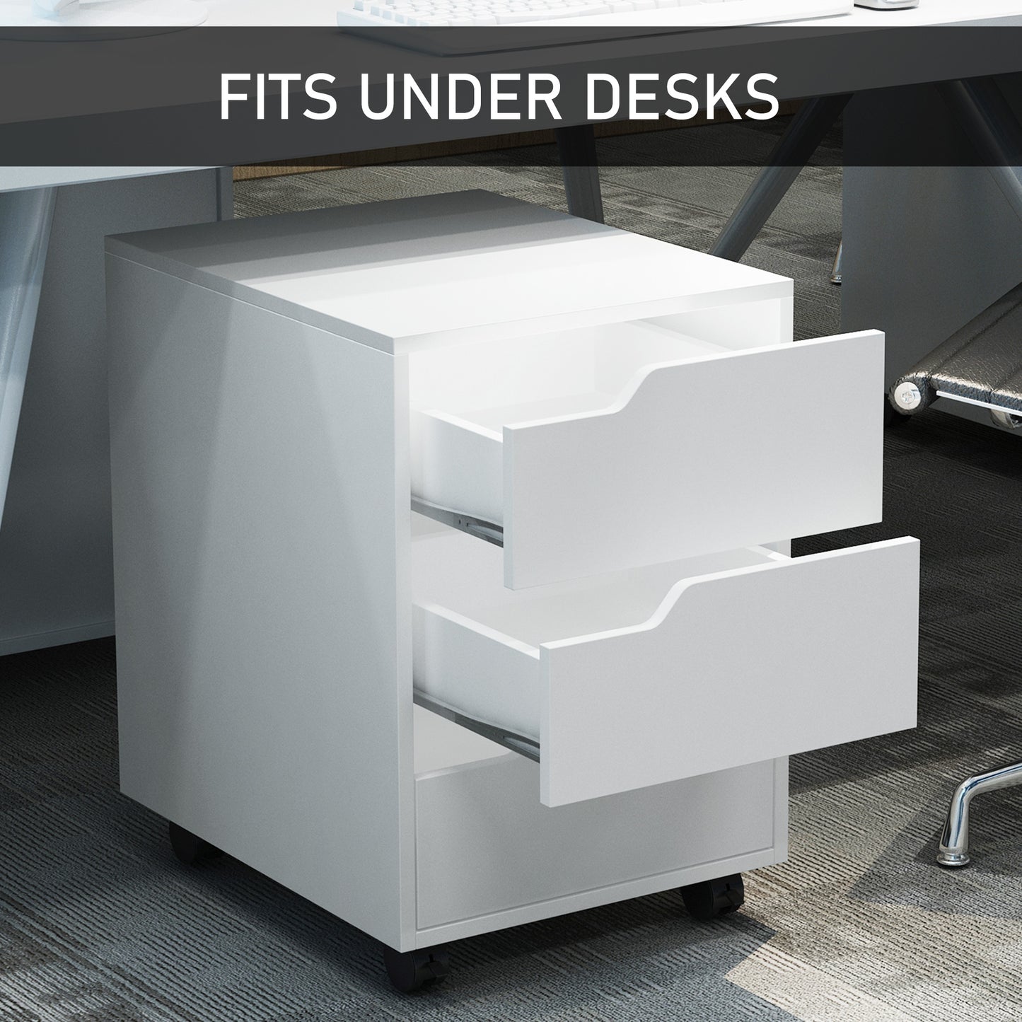 3 Drawer Mobile File Cabinet, Vertical Filing Cabinet With Wheels For Home Office, White