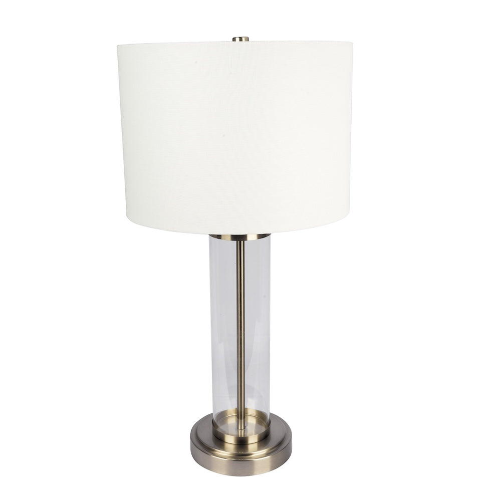 Luna Brushed Nickel Table Lamp With On Off Switch Clear Glass Body Metal Base
