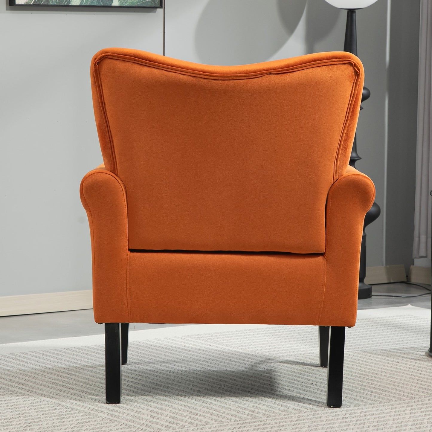 Mid-Century Modern Wingback Accent Chair, Upholstered Fabric Armchair With Sturdy Wood Legs, High-Back Padded Club Chair For Living Room Bedroom Office