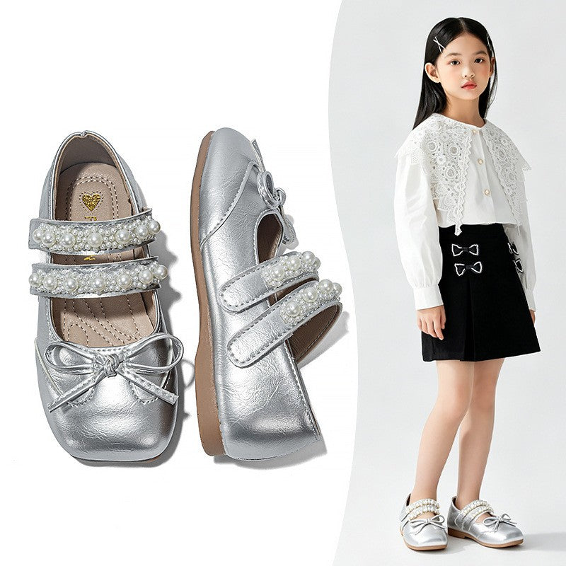 2026 Spring Summer New Girls Leather Shoes, Bow Decor Kids Princess Shoes, Breathable Soft Sole Performance Flats For Baby Girls