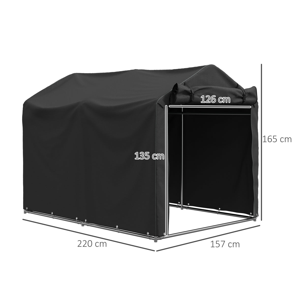 2.2 X 1.6 M Garden Storage Tent, Waterproof Anti-UV Bike Tent With Roll-up Zipper Door, Galvanised Outdoor Storage Shelter Carport For Bike, Motorbike, Garden Tools, Black