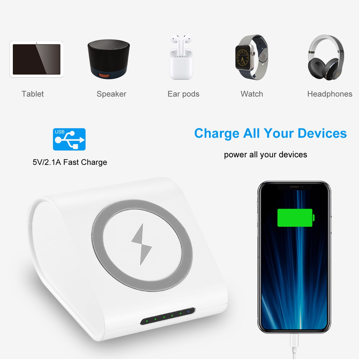 1Pc 10400mAh Qi Wireless Charging Power Bank For IOS Phone XS MAX XR Galaxy S10 S9 Note 9