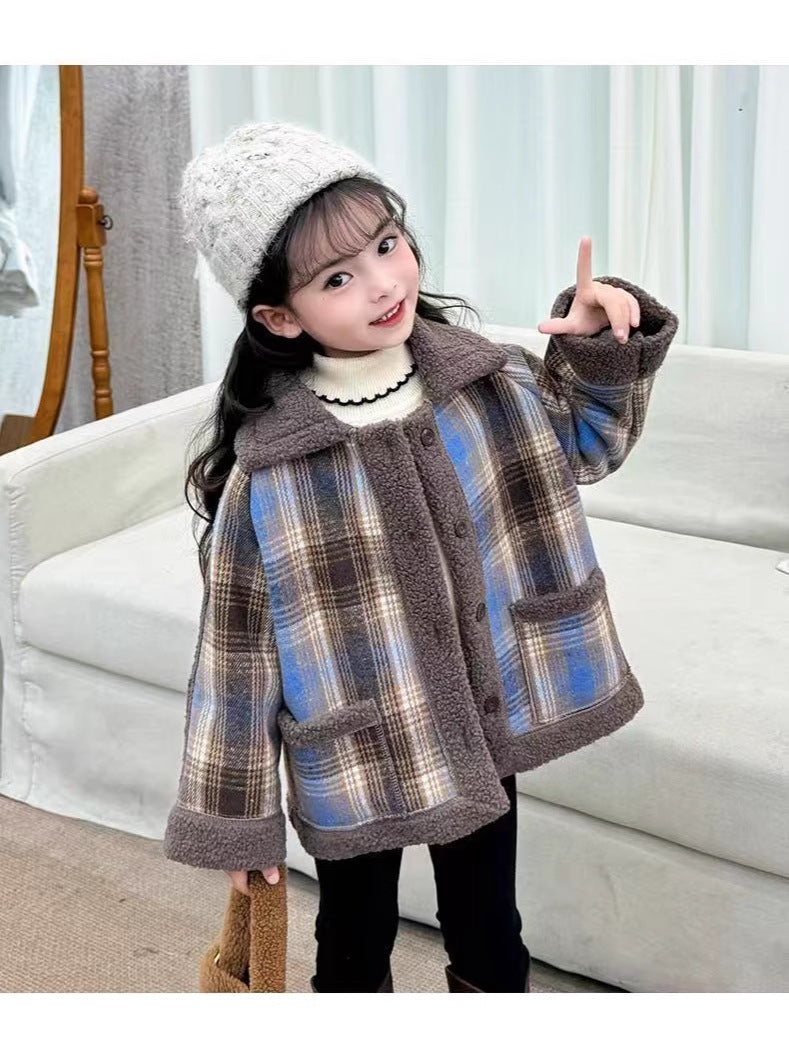 Thickened Fleece-Lined Warm Collared Top For Older Kids AutumnWinter Korean Style