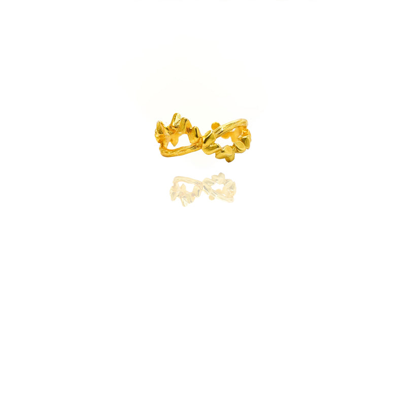 24k Gold Jewelry,Open Ring For Women, Handmade Adjustable Ring, Minimalist Stackable Ocean Themed Gift, Bold Exaggerated Irregular Wavy Trendy Ribbed Jewelry, Textured Patterned Fashion Accessories, V