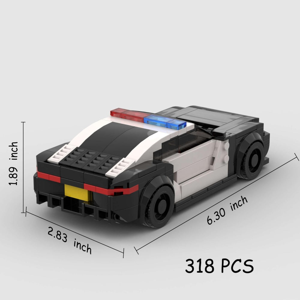 318PCS Police Sports Car Building Blocks, Black & White Cop Vehicle Toy With Light Bar Kit For Kids And Adults,Collectible Police Car Gift