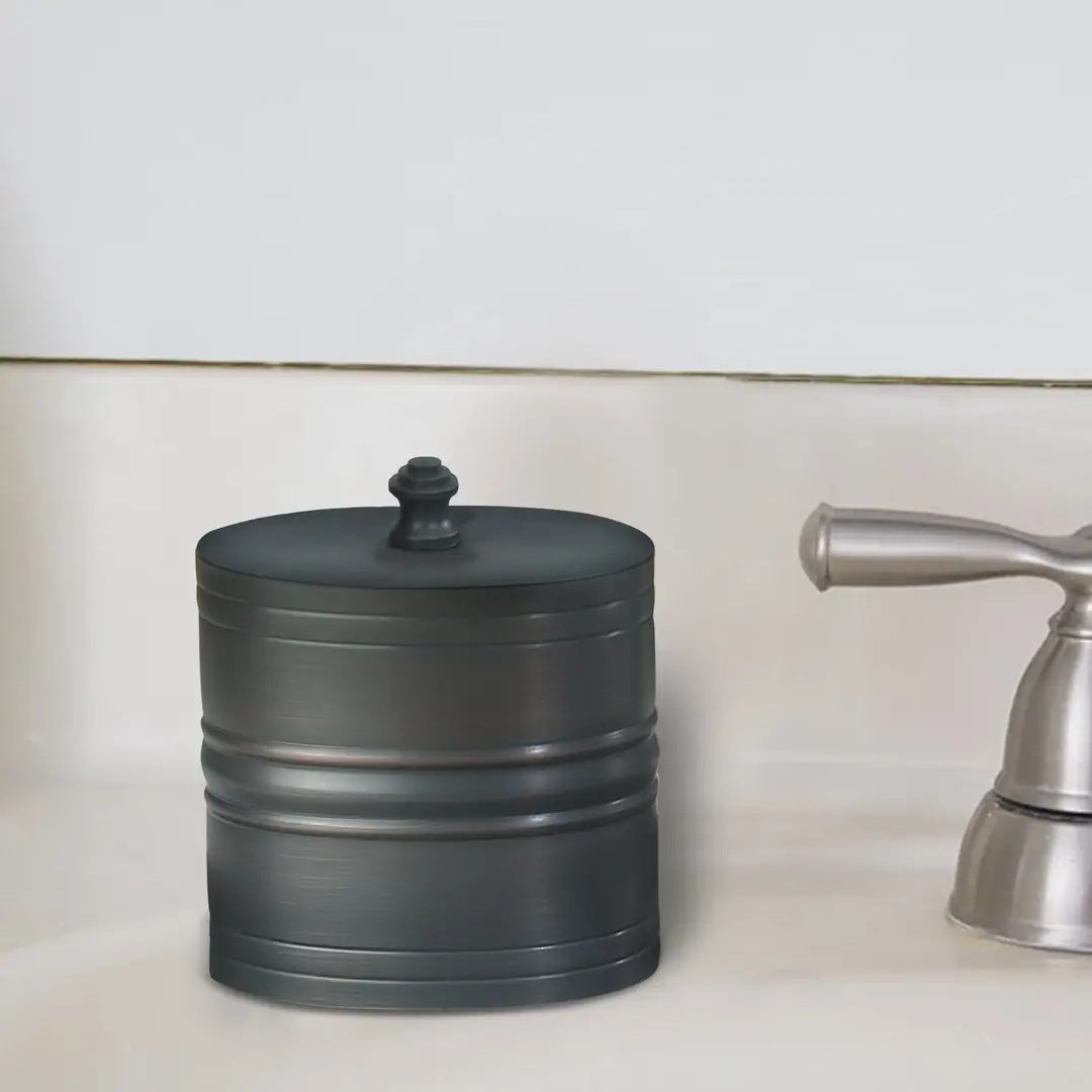 Stainless Steel Vanity Jar Stylish Storage For Cotton Swabs,Sponges & Bath Salts Decorative Canister For Bathroom,Bedroom Oil Rubbed Bronze Finish