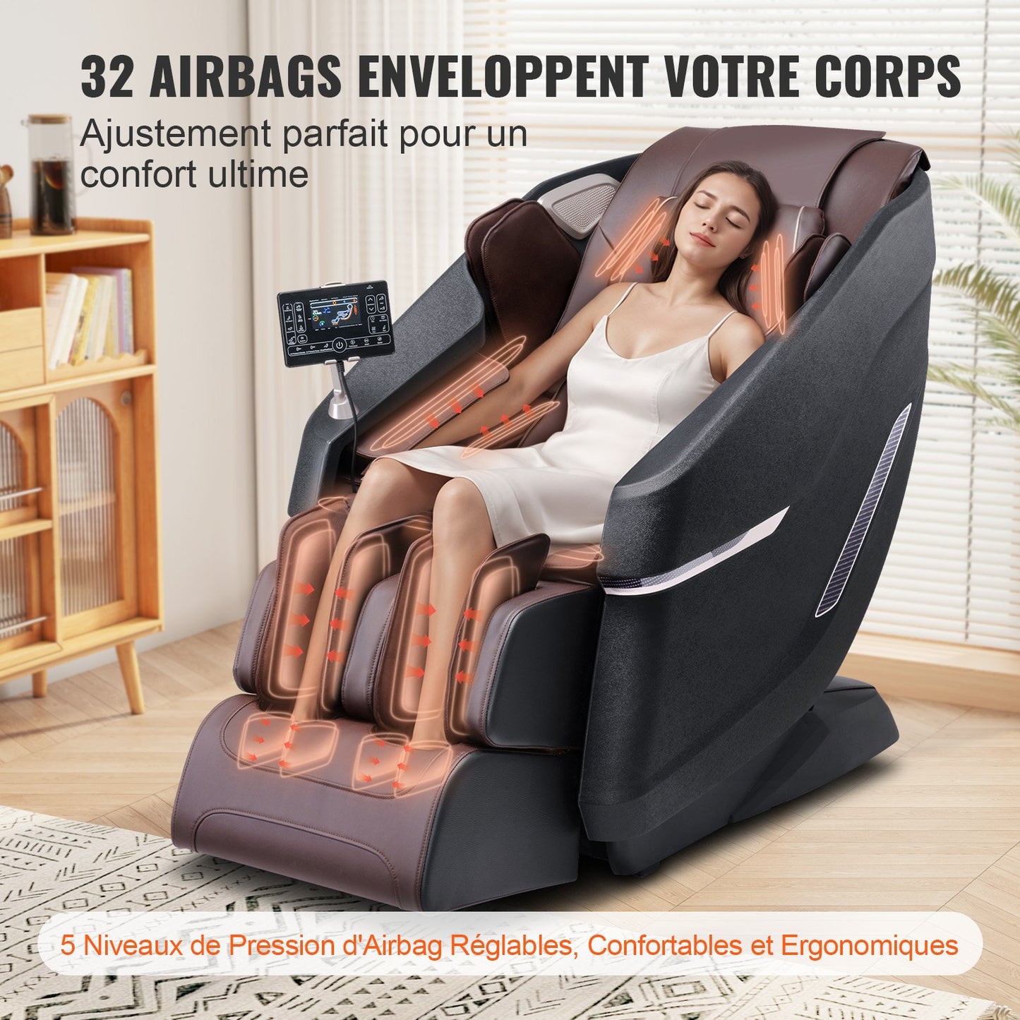 Massage Chair With Flexible SL-Track, Full Body Zero Gravity Recliner, 10-18 Auto Modes, 3D Shiatsu, Heating, Bluetooth Speaker, Airbag, Foot Roller, And Touch Screen