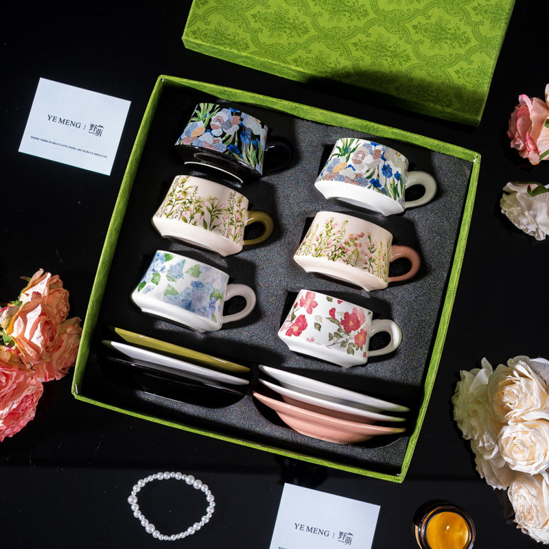 Affordable Luxury Original Iris Flower Ceramic Coffee Cup Gift Set