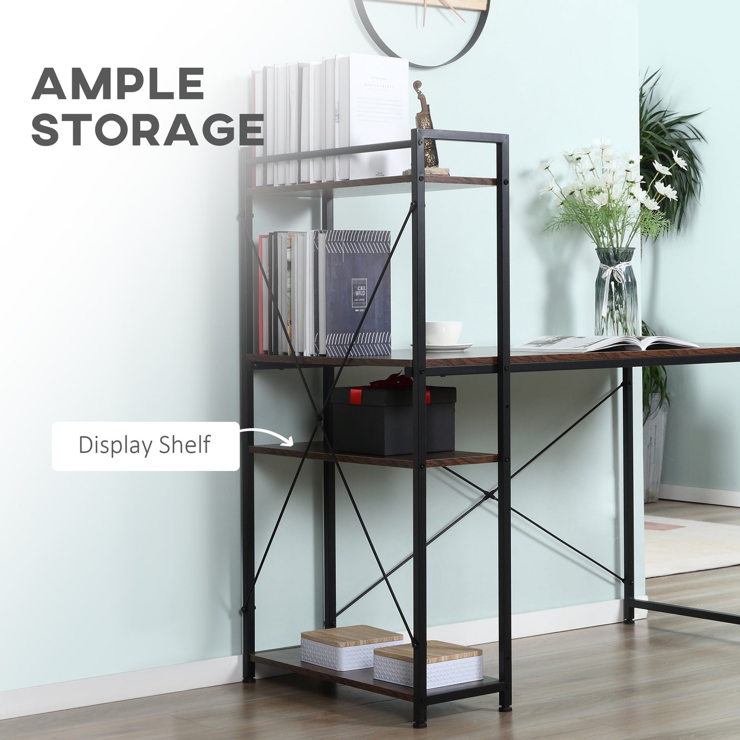 Reversible Computer Desk With Storage Shelves On Left Or Right, Industrial Reversible Writing Desk For Home Office, Study, Easy Assembly, 120 X 64 X 121cm, Rustic Brown And Black