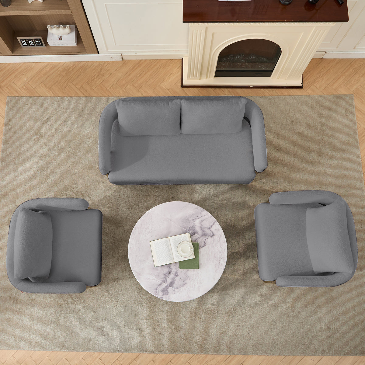 TS Modern Decorative Chair, Living Room Side Chair With Gold Metal Legs, No Wheels, Suitable For Dressing Area, Reception Room, Office,Teddy Fleece Upholstered Metal Foot Sofas Grey