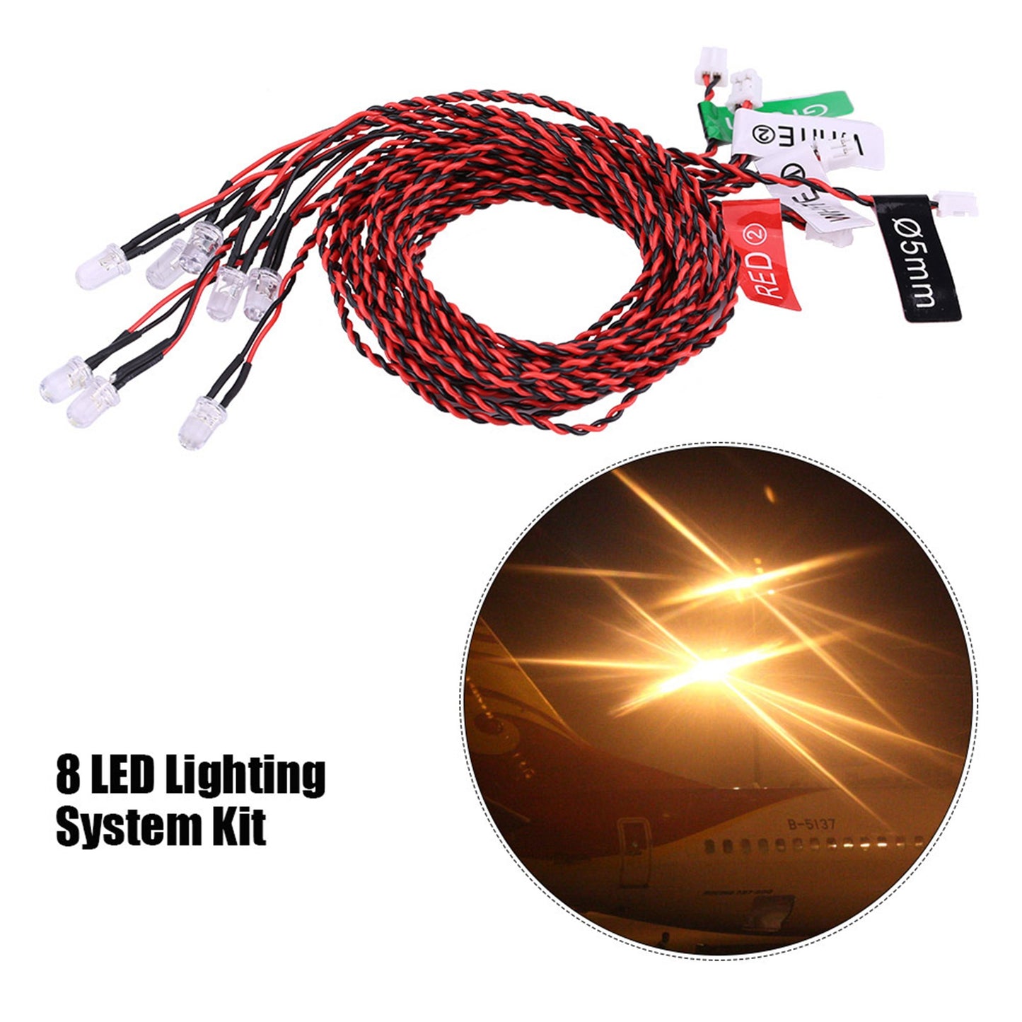 8 LED Lighting System Kit Simulation Flashing Lights For RC Airplane Helicopter