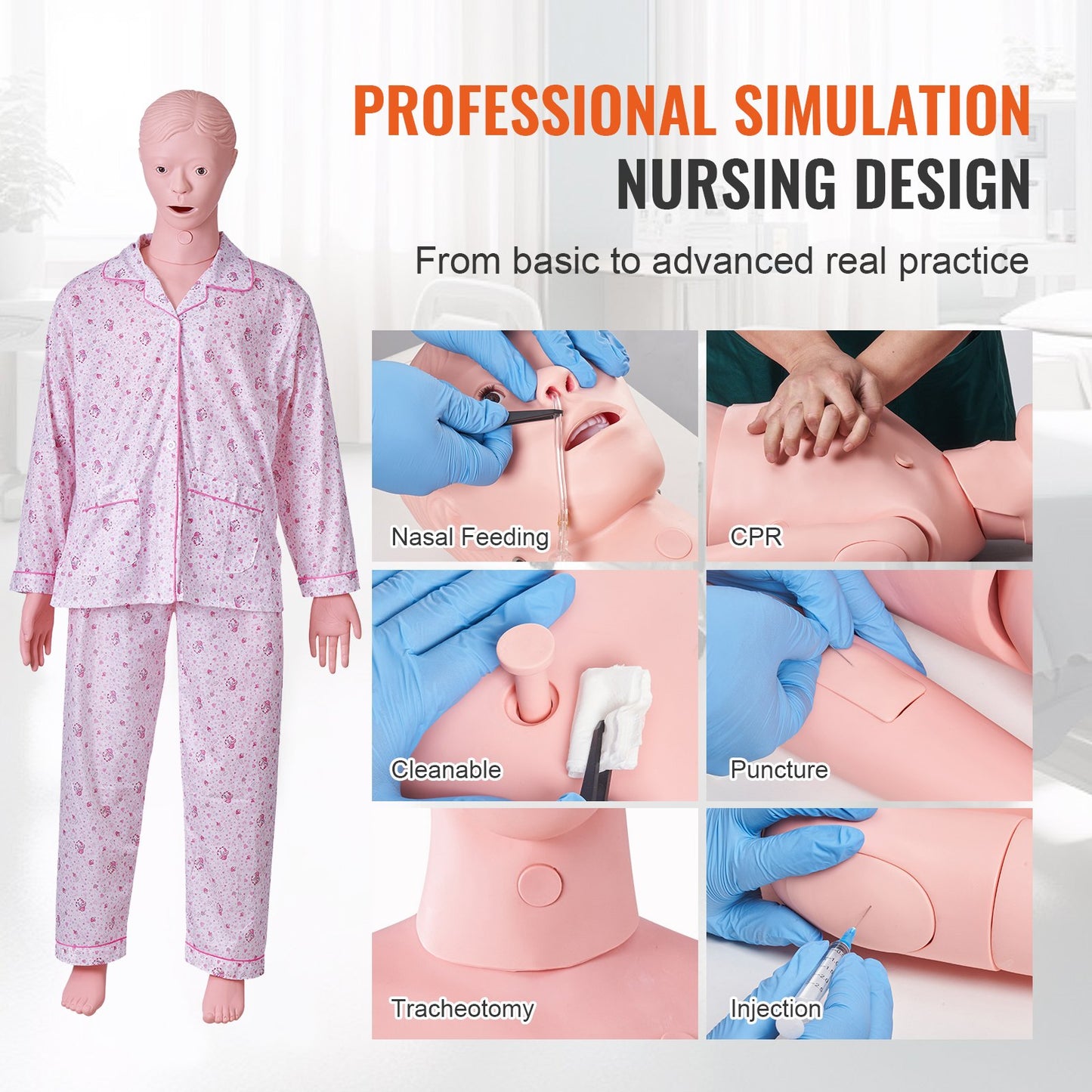 Nursing Training Manikin, Female Life Size Demonstration Human Manikin For Nursing Training, Multifunctional Education Teaching Model Supplies, PVC Anatomical Mannequin Body Care Simulator Model