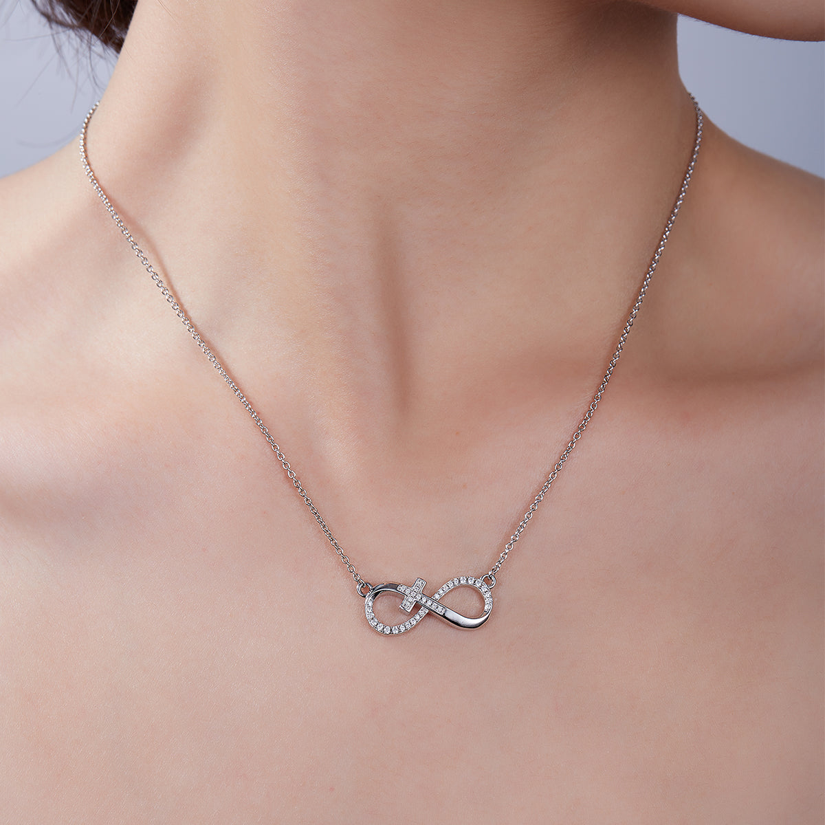 S925 Sterling Silver 3.7g 45cm Infinity Cross Necklace 36 Stone Moissanite Pendant With GRA, Platinum Plated Christian Jewelry Gift Box Set For Women