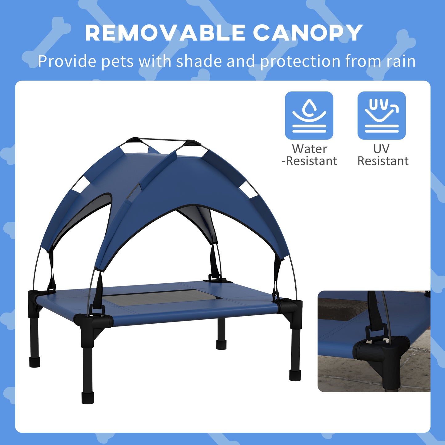 PawHut Cooling Raised Pet Bed W/ Washable Breathable Mesh, For Mini Small Dogs, 61 X 46 X 63cm - Dark Blue