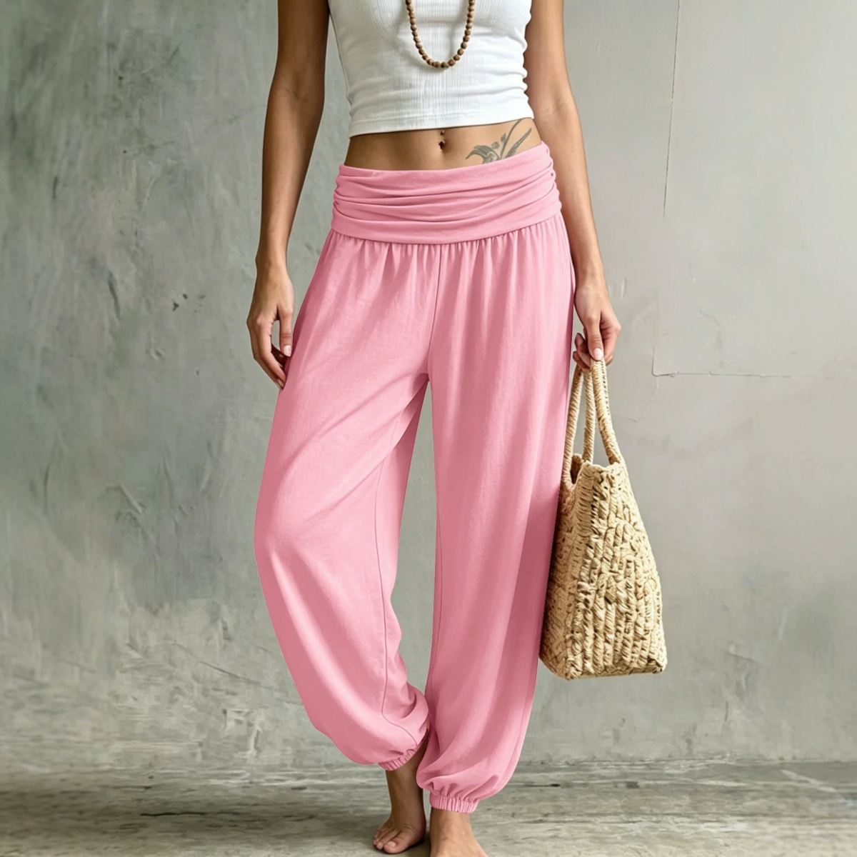 Pleated High-waisted Wide-leg Jogger Pants For Both Home And Outdoor Wear