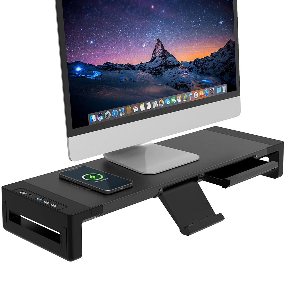 Monitor And Computer Riser With Wireless Charging Laptop Stand