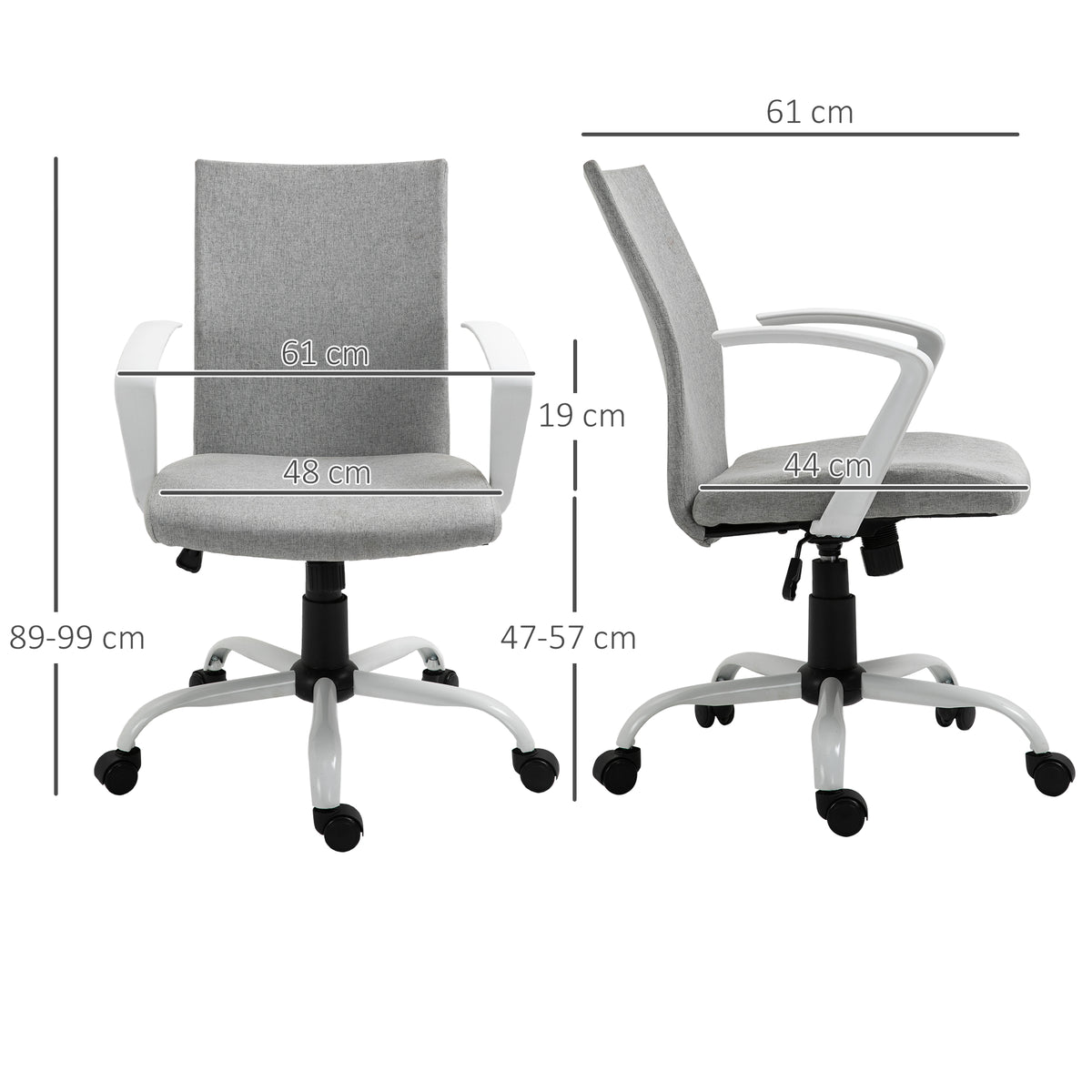 Vinsetto Office Chair Linen Swivel Computer Desk Chair Home Study Task Chair With Wheels, Arm, Adjustable Height, Light Grey