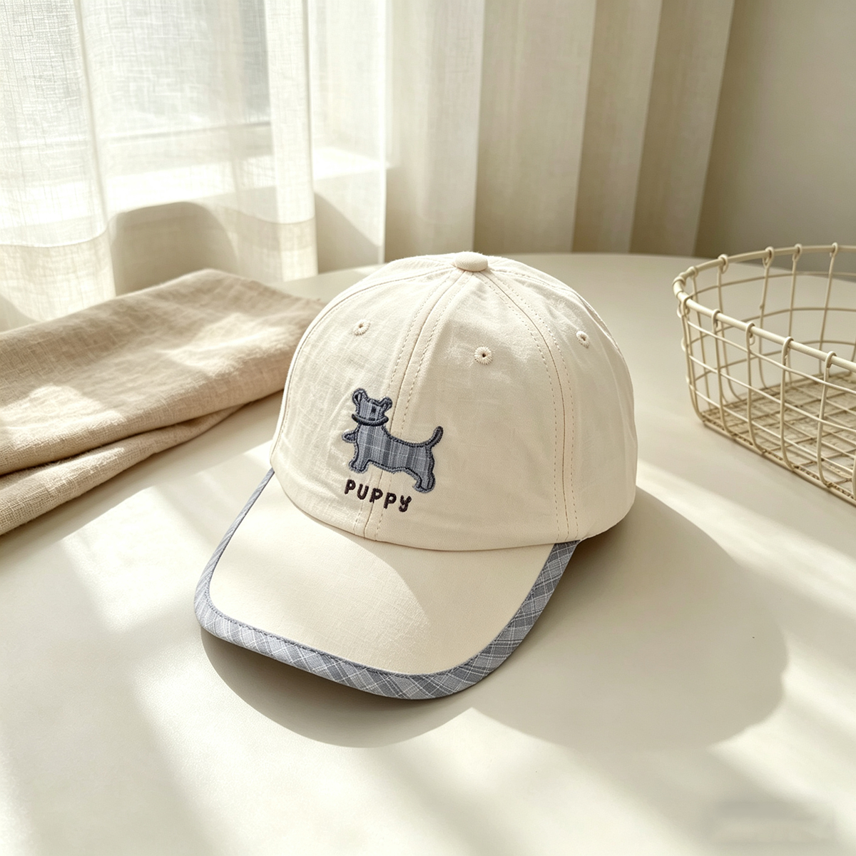 Children's Single-color Striped Plaid Bordered Dog-patterned Water-resistant, Lightweight, Simple And Stylish Casual Baseball Cap Suitable For Outdoor Activities