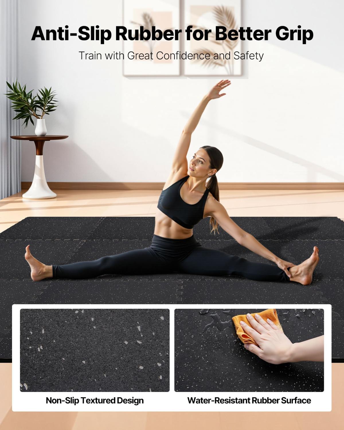 Puzzle Exercise Mat, 12 PCS Fitness Equipment Mats, 24 X 24 X 0.4 In, High-Density EVA Foam Mats Set, Interlocking Rubber Soft Tiles, Protective Floor Padding With Gray Dots For Home Gym Office