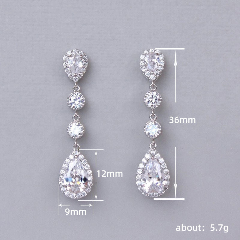 Korean-style Ultra-shimmering Water-drop Bridal Long EarringsElegant And Chic