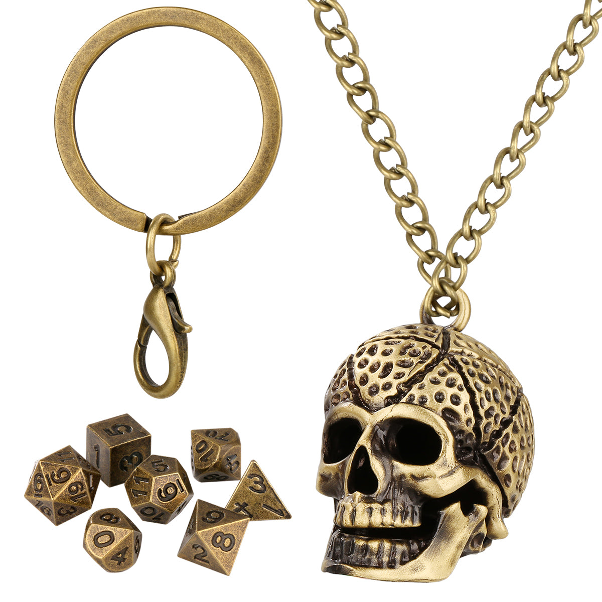 Skull Cage Pendant Necklace, Small Portable Metal Keychain, Mini 7-Piece Polyhedral Metal D&D Dice Set, Suitable For Parent Games, Toy Accessories, Gifts, Multiplayer Role Playing Board Games