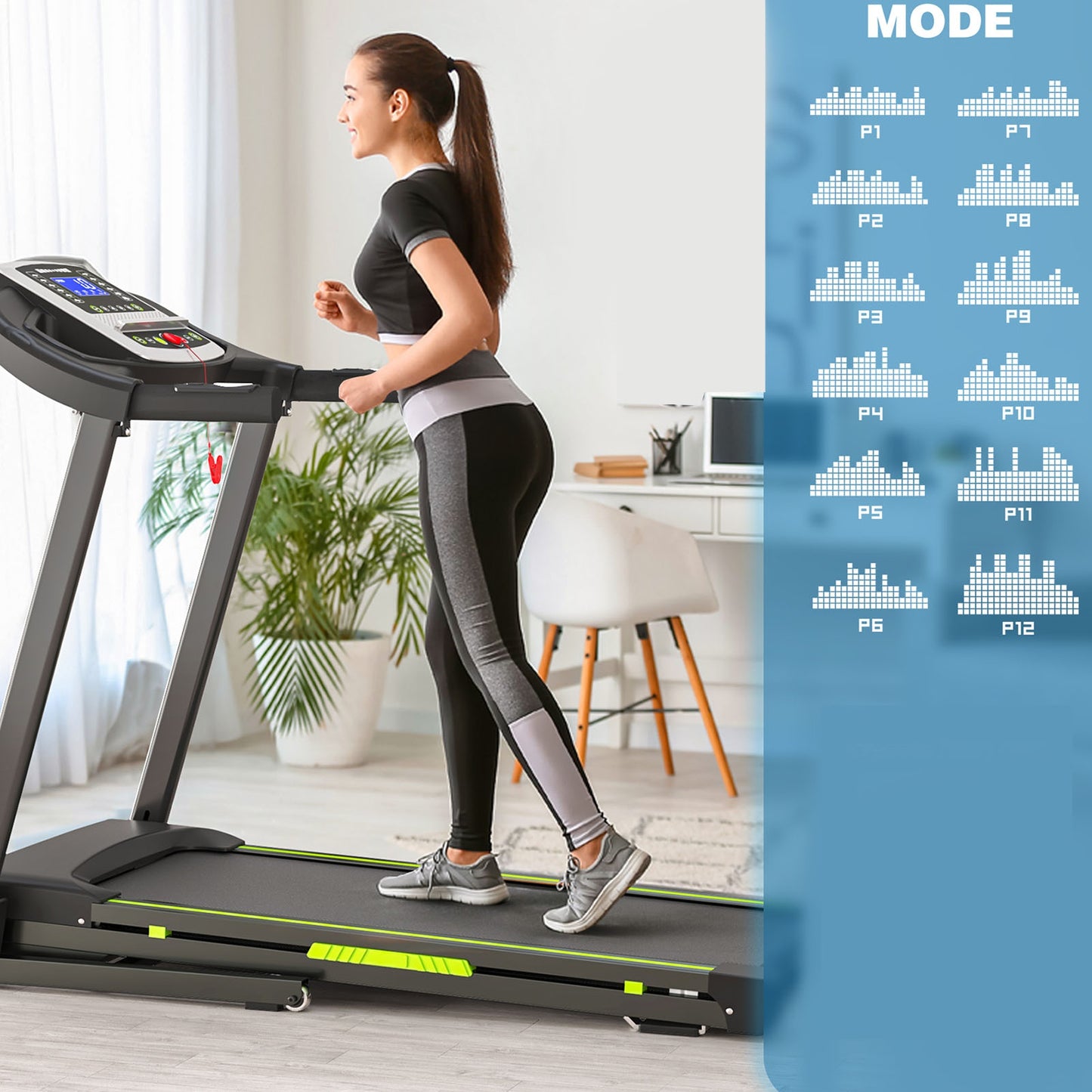3.5 Portable Foldable Treadmill With Handles Slope Home Walking Running Treadmill 0.5-7.5 MPH 330 Lb Weight Capacity