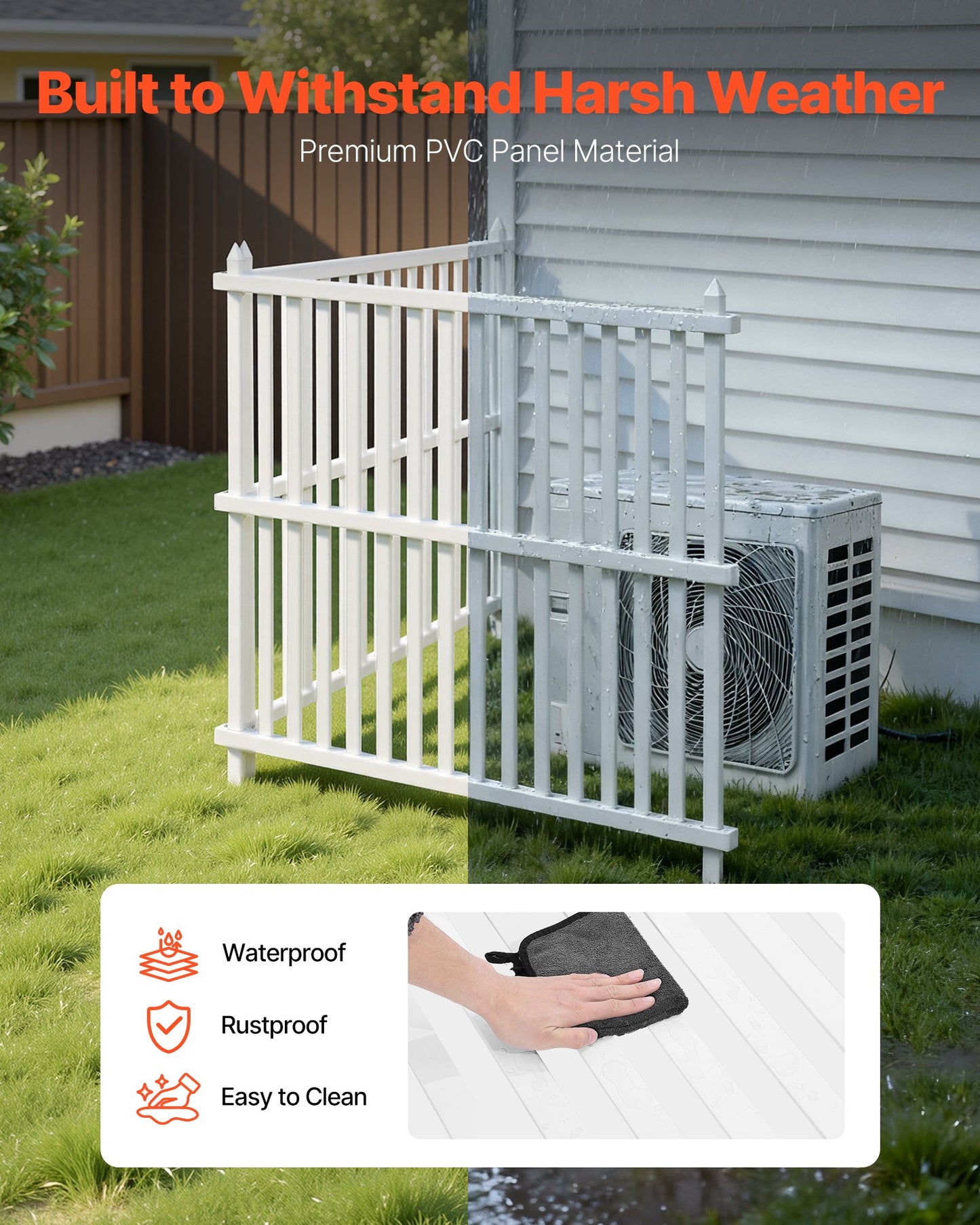 2 Panels Outdoor Privacy Screen, 48 X 48 In Air Conditioner Fence With 19.7 In Ground Stakes, Pool Equipment Enclosure, Strip Vinyl Privacy Fence, Ideal For Trash Can And A/C Units, White