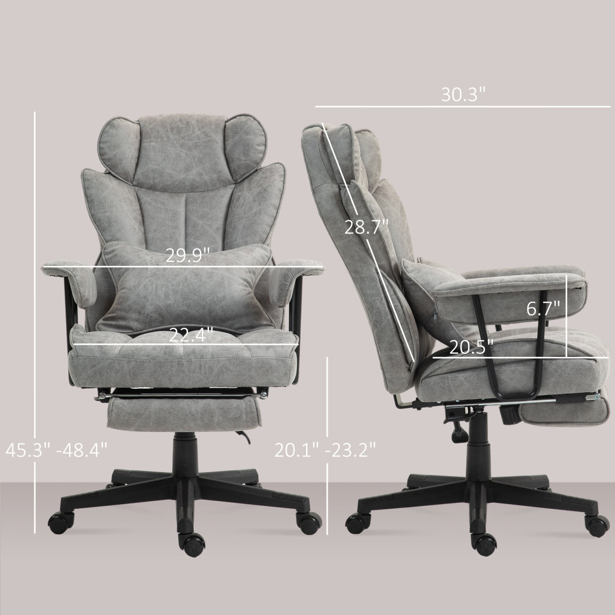 400LBS Big and Tall Office Chair, Massage Office Chair with Footrest, Lumbar Support and Reclining Function, Gray