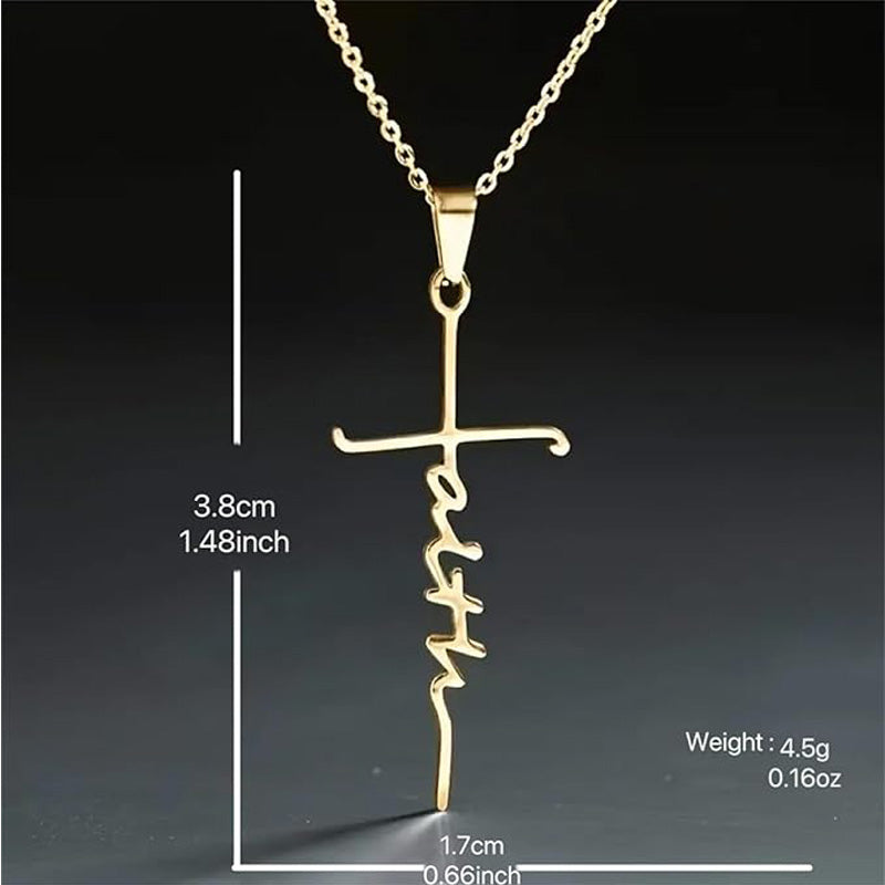 4PCS Faith Necklace For Women Christian Cross Faith Word Church Prayer Religious Pendant Necklace Christian Religious Jewelry Gift,2 Gold 2 Silver