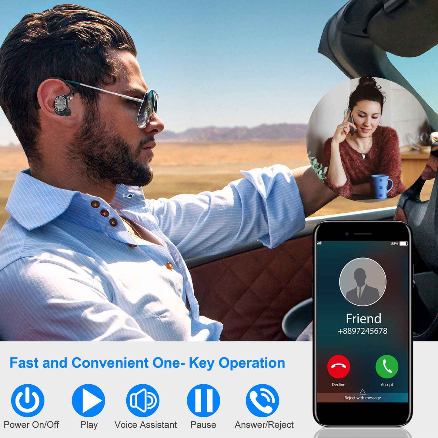 TWS Wireless 5.0 Earbuds IPX4 Touch In-Ear Stereo Earphone Noise Canceling Earpieces 32.8 Ft Transmission Range With Mic 500mAh Magnetic Charging Dock