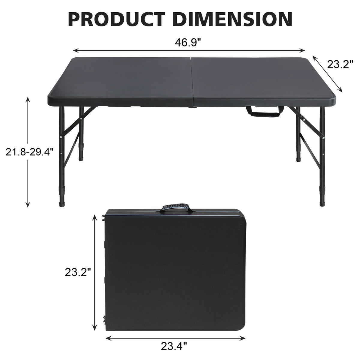 4ft Black Multi-functional Outdoor Folding Leisure Picnic Game Party Table 2-Pack Boxed