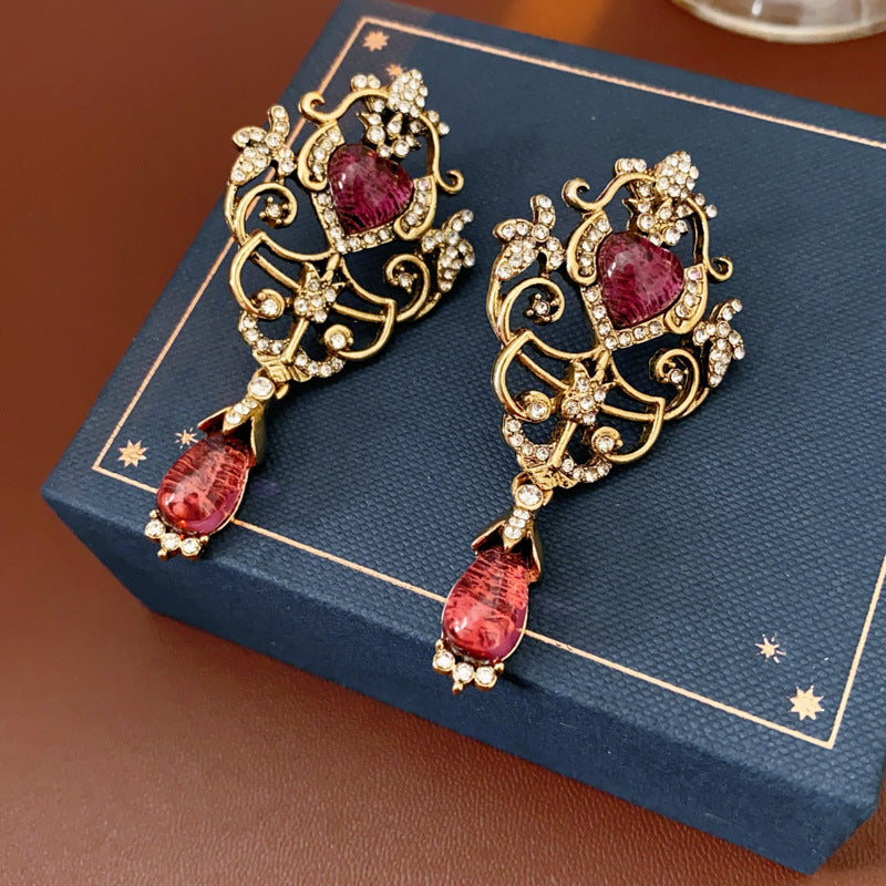 S925 Silver Post Vintage Crystal Rhombus Fringe Earrings Female Diamond Tassel Fashion
