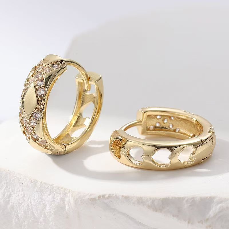 Classic Rhombus Lattice Full Zircon Click Hoop Earrings, Light Luxury Gold Plated Earrings, Niche Jewelry Gift For Girlfriend Best Friend Birthday Anniversary