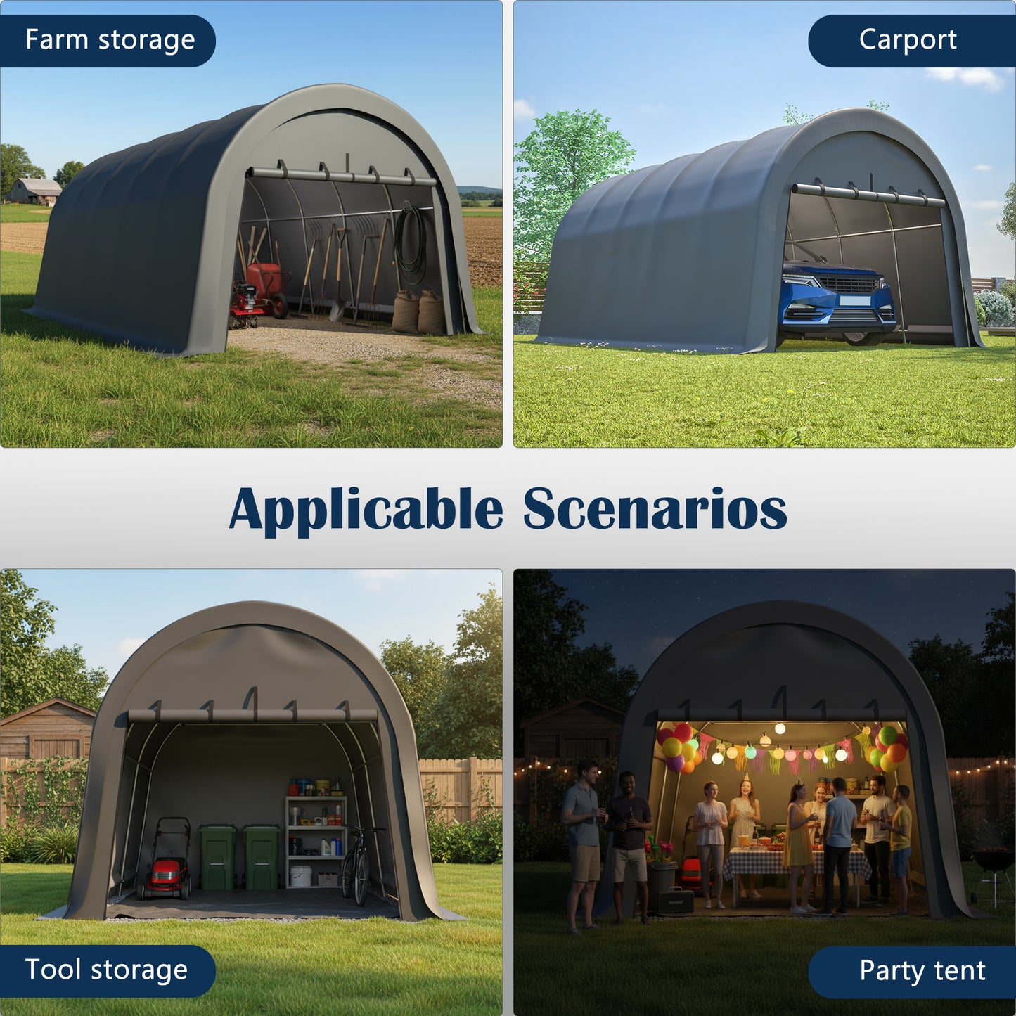 Heavy-Duty 12x20 FT Carport Canopy, Commercial-Grade Steel Frame Portable Garage, Wind And Snow Resistant, Waterproof Outdoor Storage Shed For Trucks, Cars, Boats, Equipment