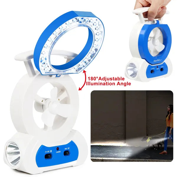 Desk Cooling Fan W/180°Adjustable LED Lamp Baby Stroller Fan Emergency Flashlight Torch