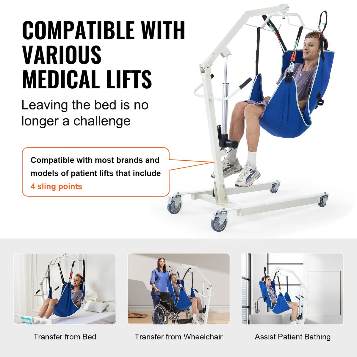 Universal Full Body Patient Lift Sling -Small, Patient Lift Medical Sling For Easy Transfer And Bathing, Polyester Patient Aid Transfer Sling For Elderly, Disabled, Bedridden, 600LBS Capacity