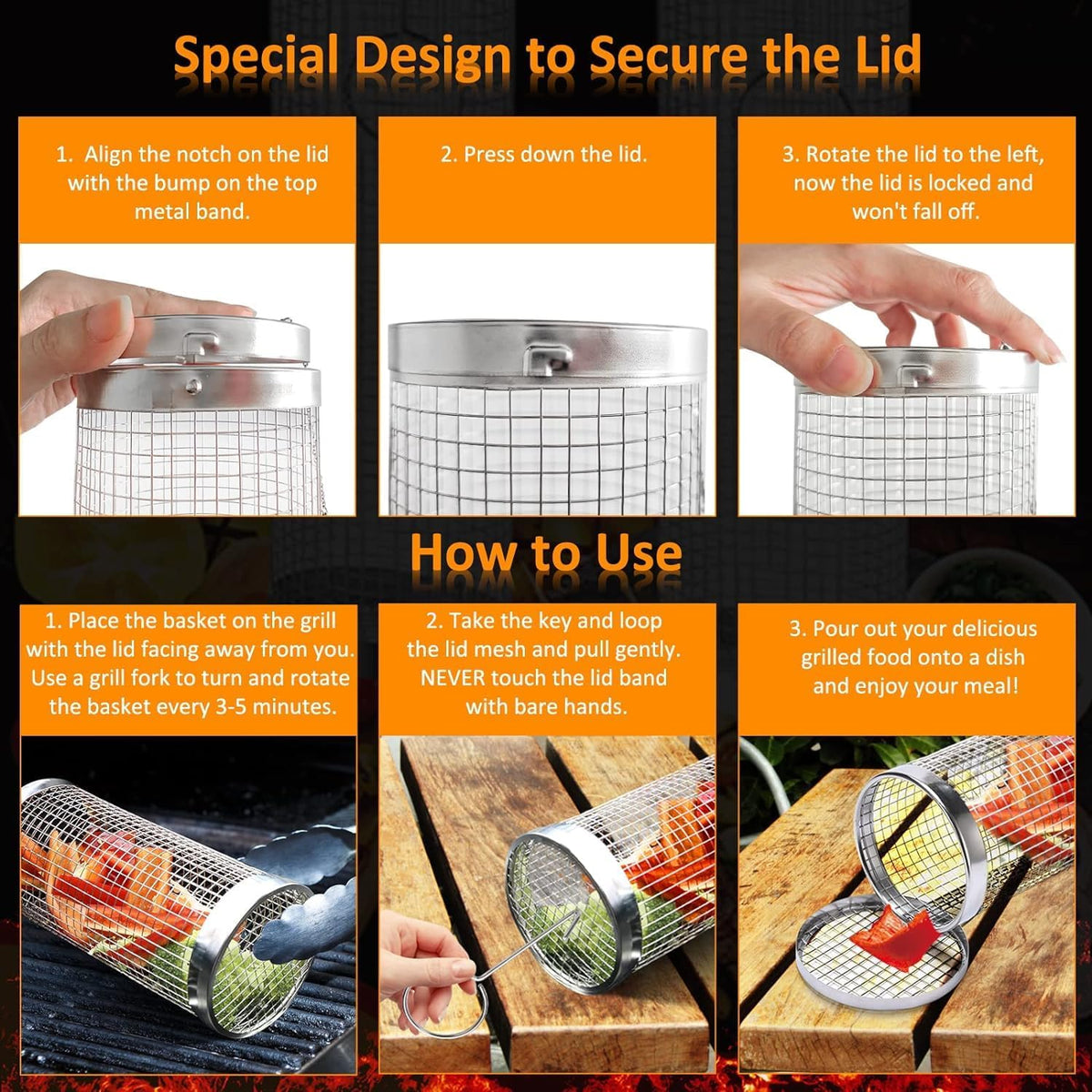 Rolling Grill Basket Grill Gifts For Men, 304 Stainless Steel, All-in-One Grilling Accessories For Vegetable Meat Food, Smoker BBQ Tools For Cooking Camping, Dad Husband Birthday Gifts