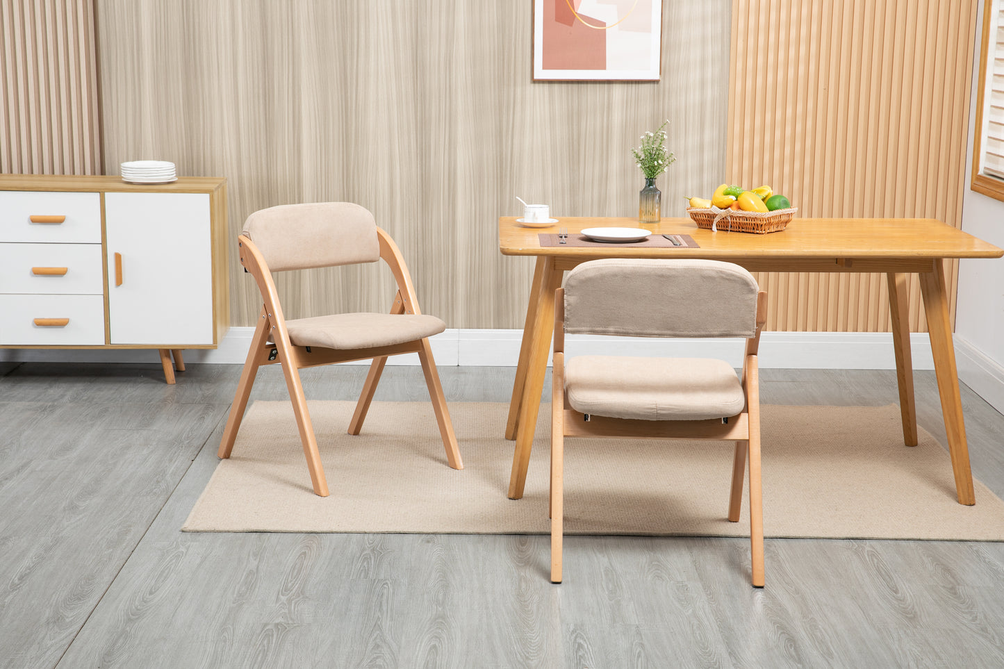 HOMEFUN Folding Chairs With Padded Seats, Wooden Stackable Dining Chairs Set Of 2 With Removable Cover Folding Extra Chair For Guests Kitchen Office Wedding Party Picnic, Khaki