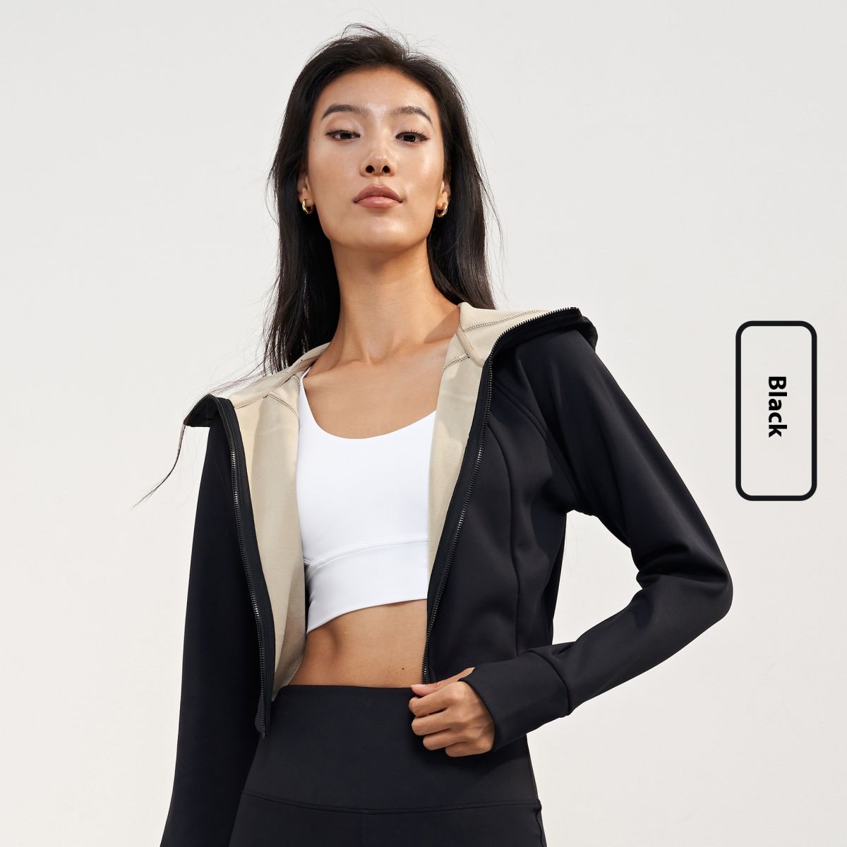 Fleece-lined Thickened Hooded Yoga Jacket Workout Top Short Outdoor Zipper Sportswear